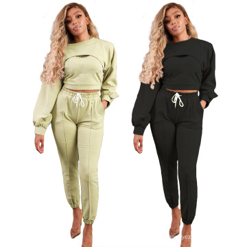 Wholesale Women Autumn Casual Black 3 Piece Outfits Jogging Suits